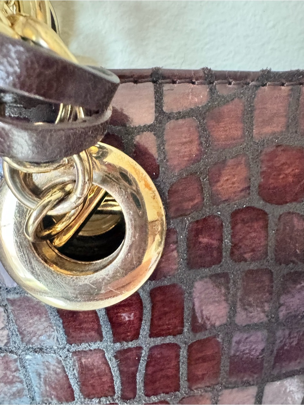 Cynthia Rowley Brown Genuine Leather Croc-Embossed Large Tote with Gold Hardware - Picture 9 of 16